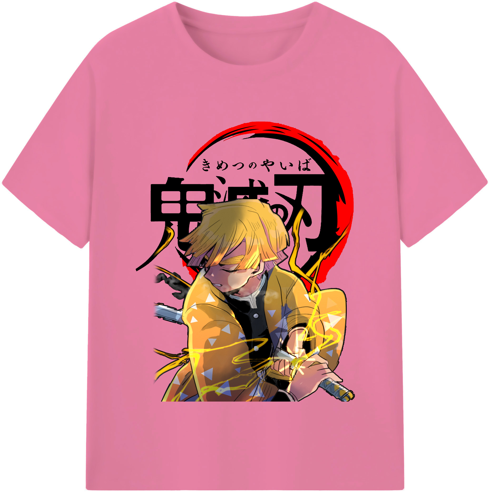 （画像用） 鬼滅の刃（きめつのやいば）我妻 善逸／あがつま ぜんいつ Agatsuma Zenitsu 綿100％半袖Tシャツ（フロントプリント）